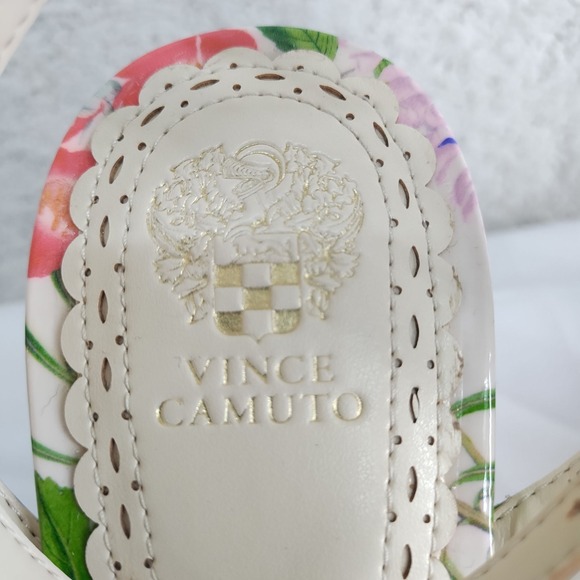 Vince Camuto Sandals Womens 9M Floral Wedge Ankle Strap White Multicolor Heels - Picture 4 of 7